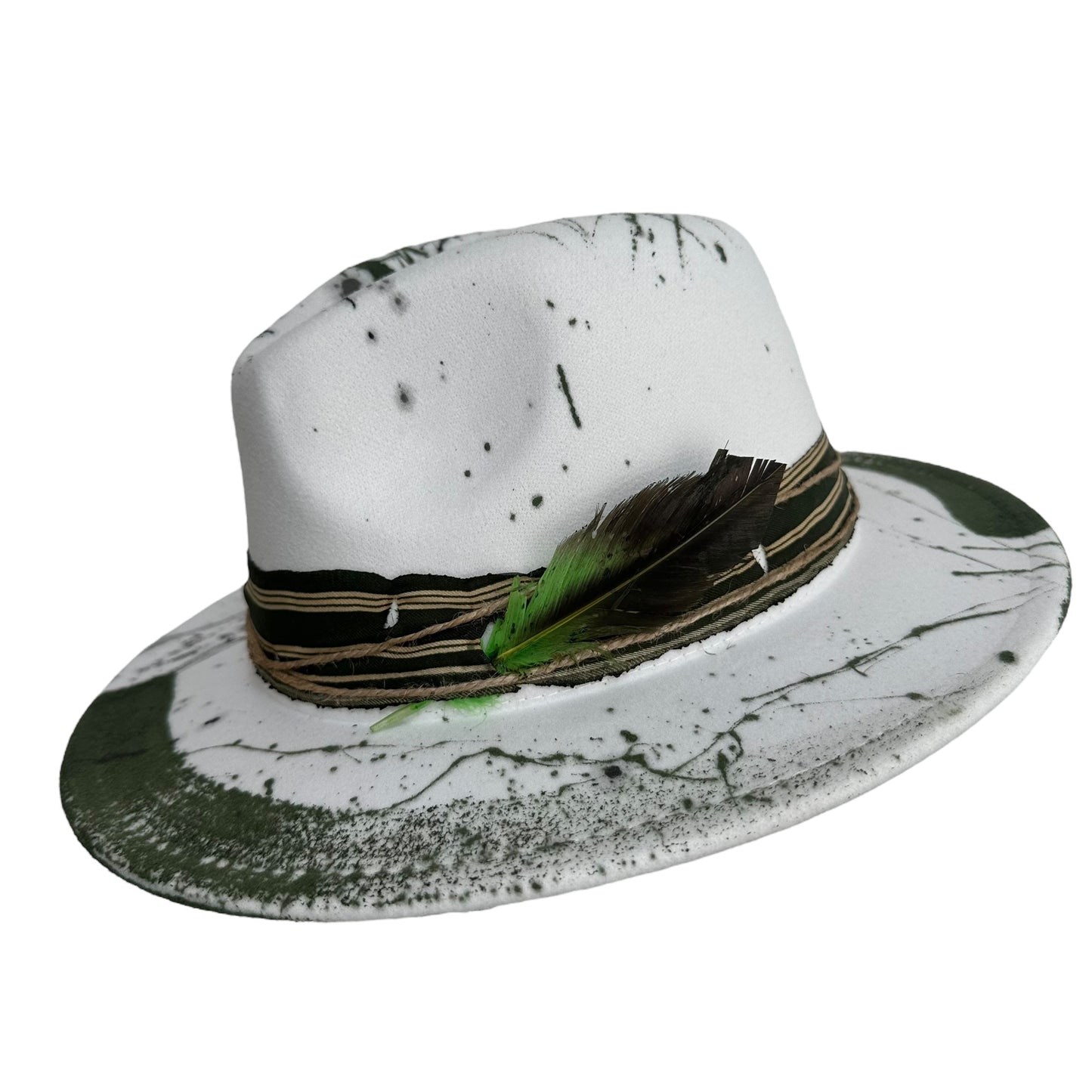 Palarie Fedora, alba, handmade, pictata manual, reglabila, Sissan