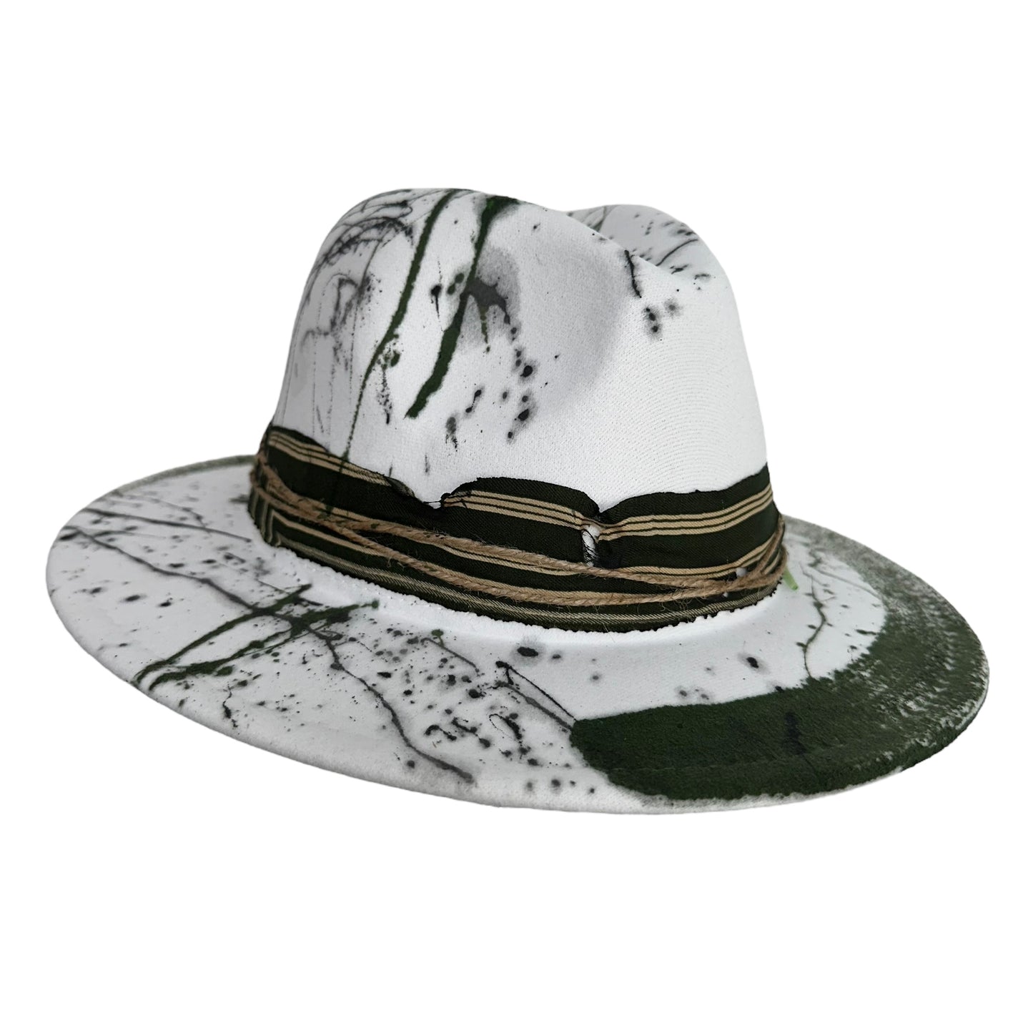 Palarie Fedora, alba, handmade, pictata manual, reglabila, Sissan