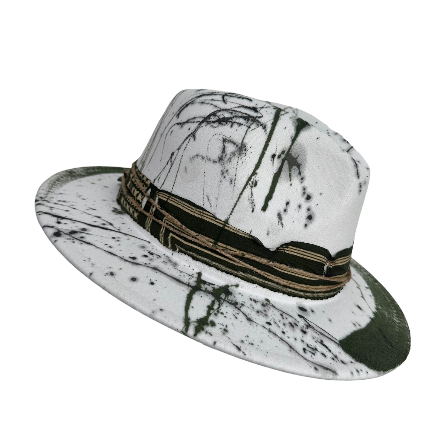 Palarie Fedora, alba, handmade, pictata manual, reglabila, Sissan