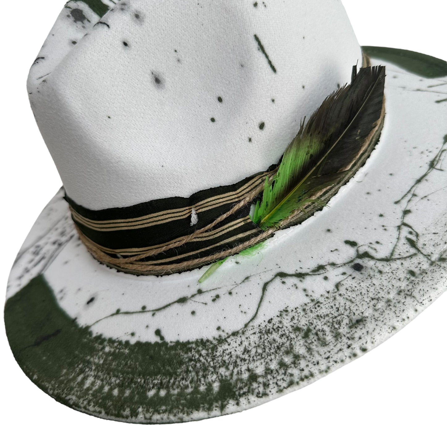 Palarie Fedora, alba, handmade, pictata manual, reglabila, Sissan