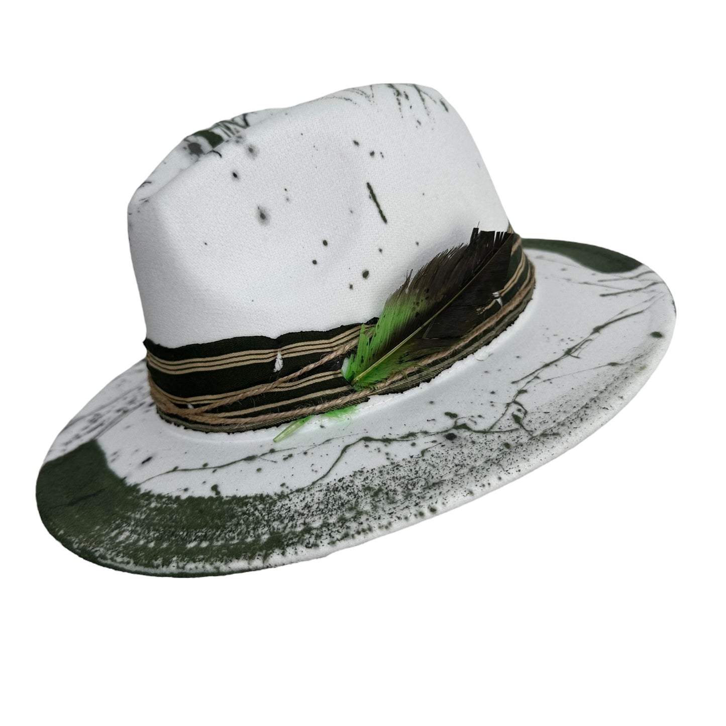 Palarie Fedora, alba, handmade, pictata manual, reglabila, Sissan