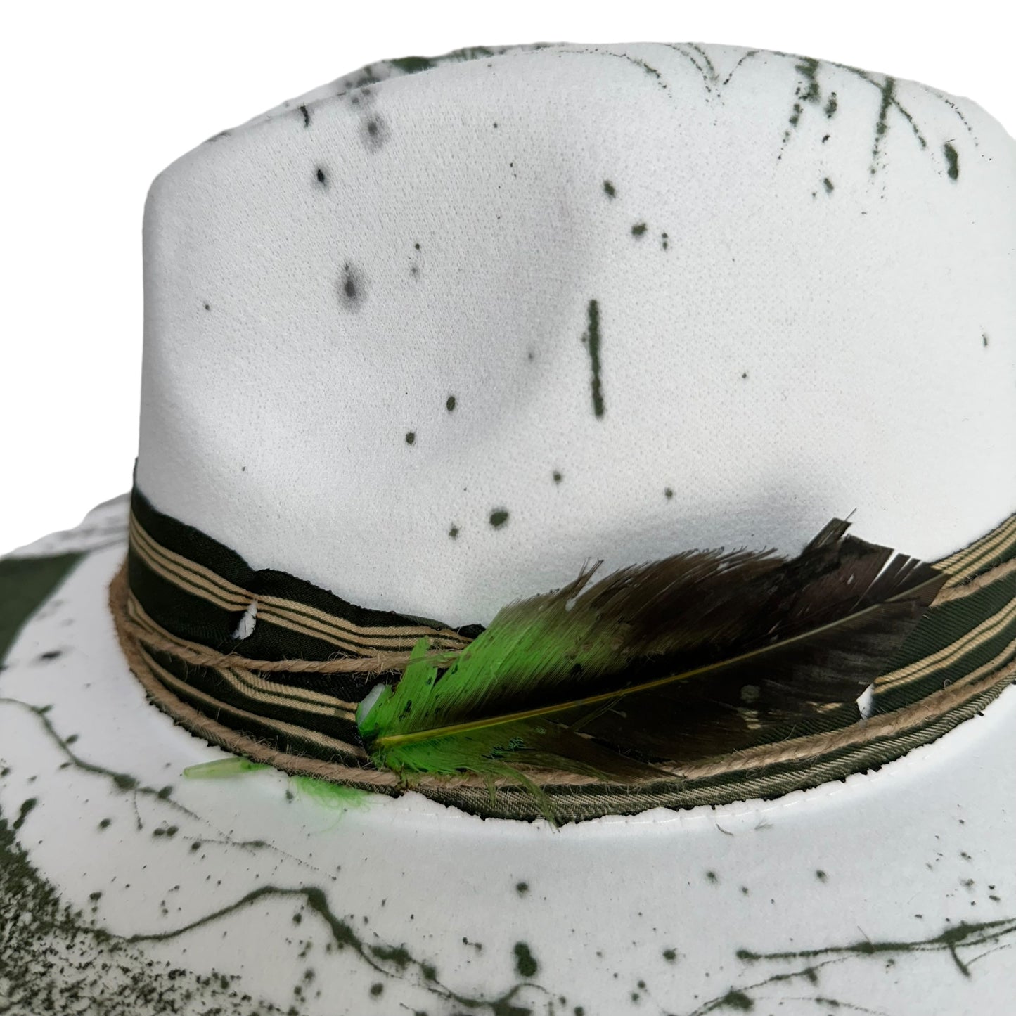 Palarie Fedora, alba, handmade, pictata manual, reglabila, Sissan