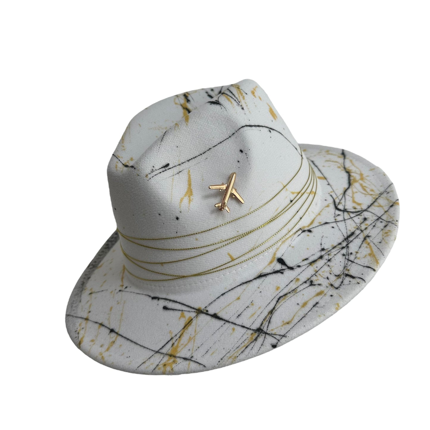Palarie Fedora, alba, handmade, pictata manual, reglabila, Travel