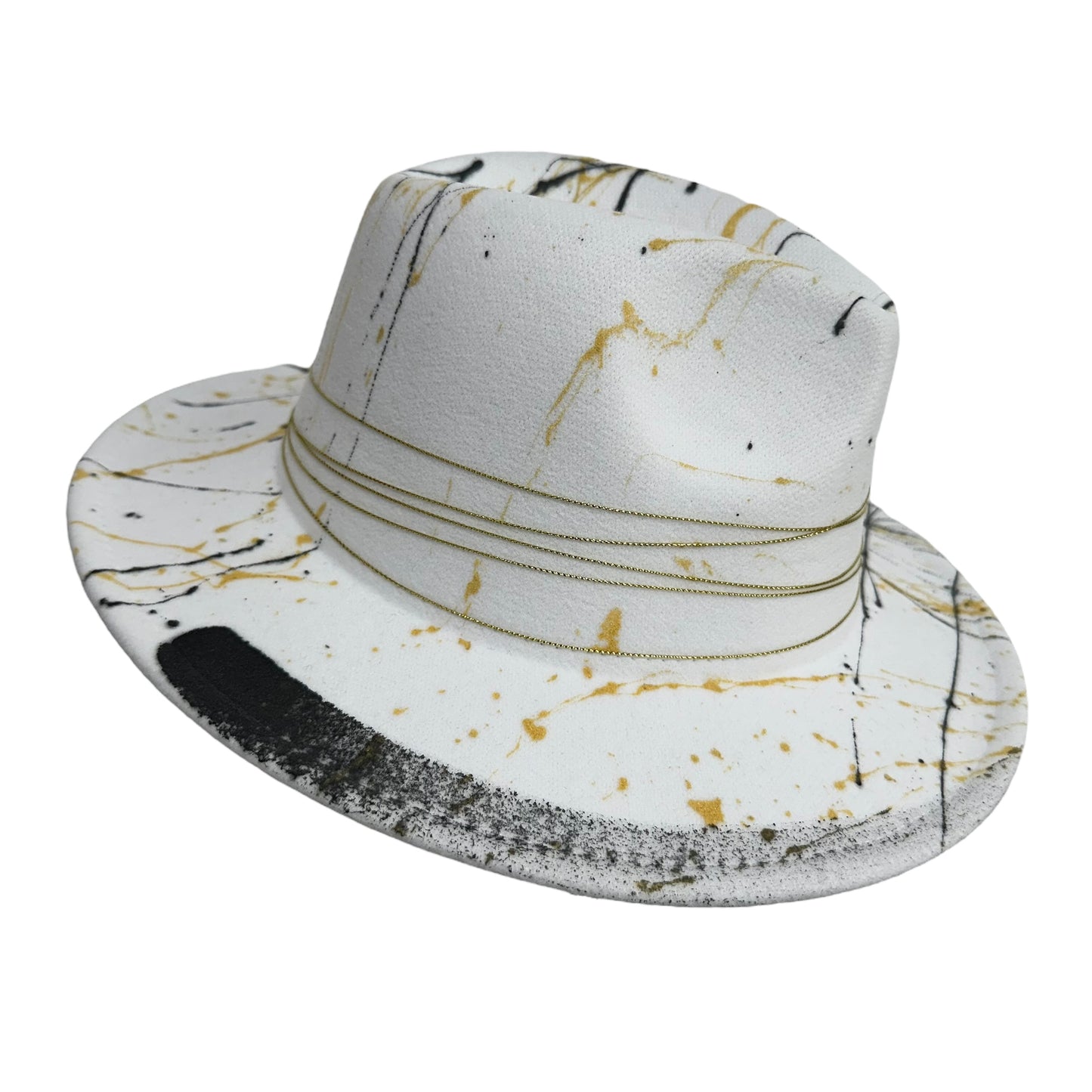 Palarie Fedora, alba, handmade, pictata manual, reglabila, Travel