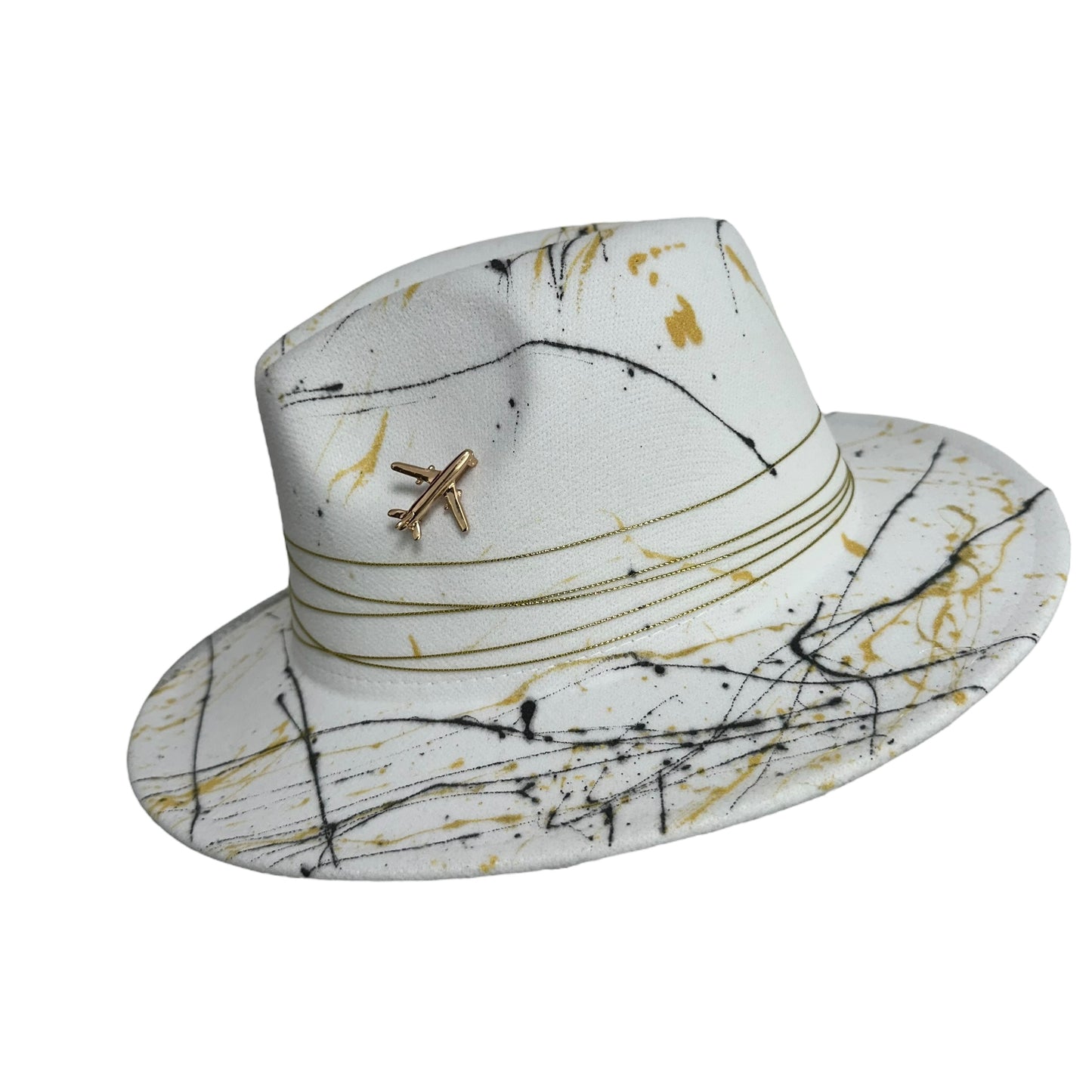 Palarie Fedora, alba, handmade, pictata manual, reglabila, Travel