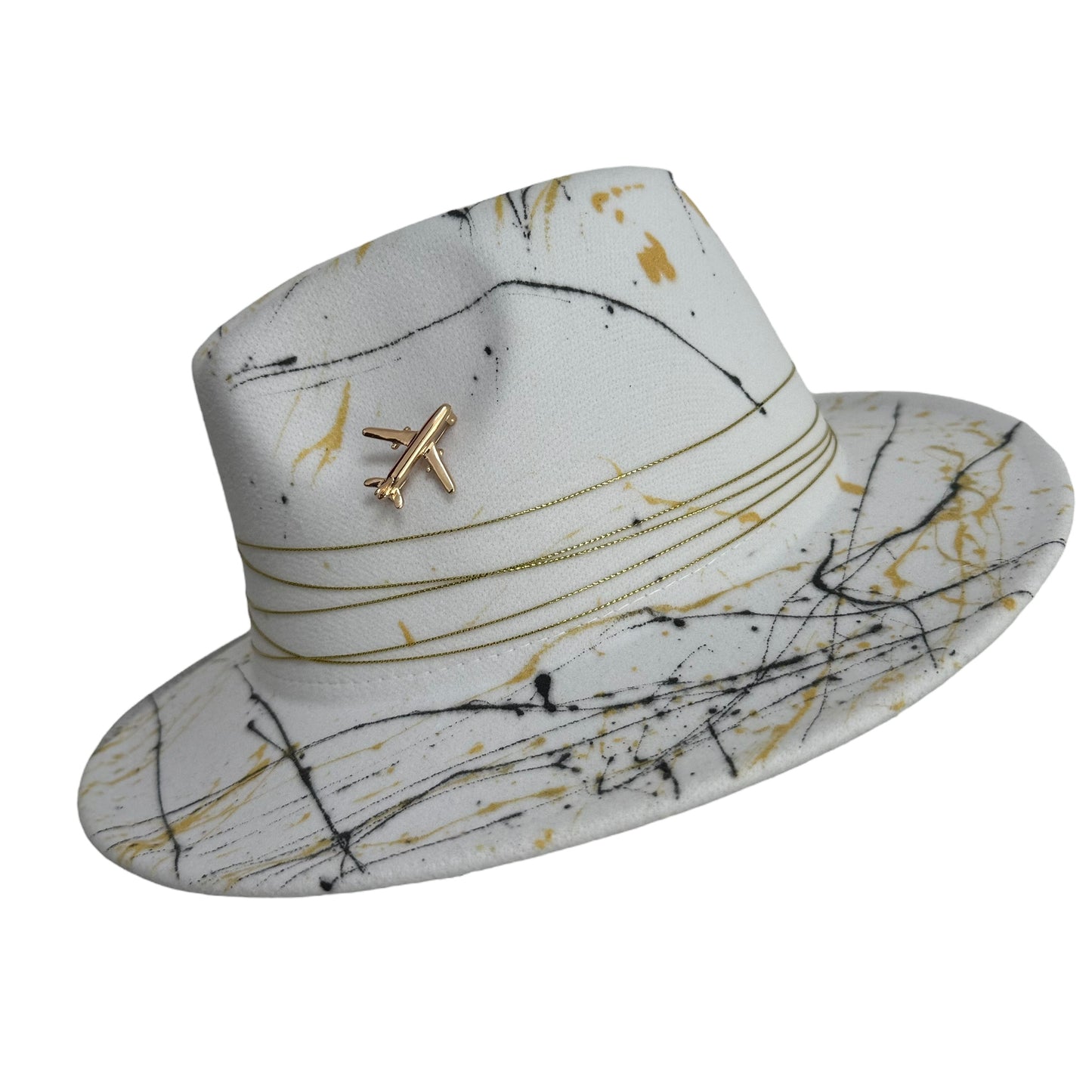 Palarie Fedora, alba, handmade, pictata manual, reglabila, Travel