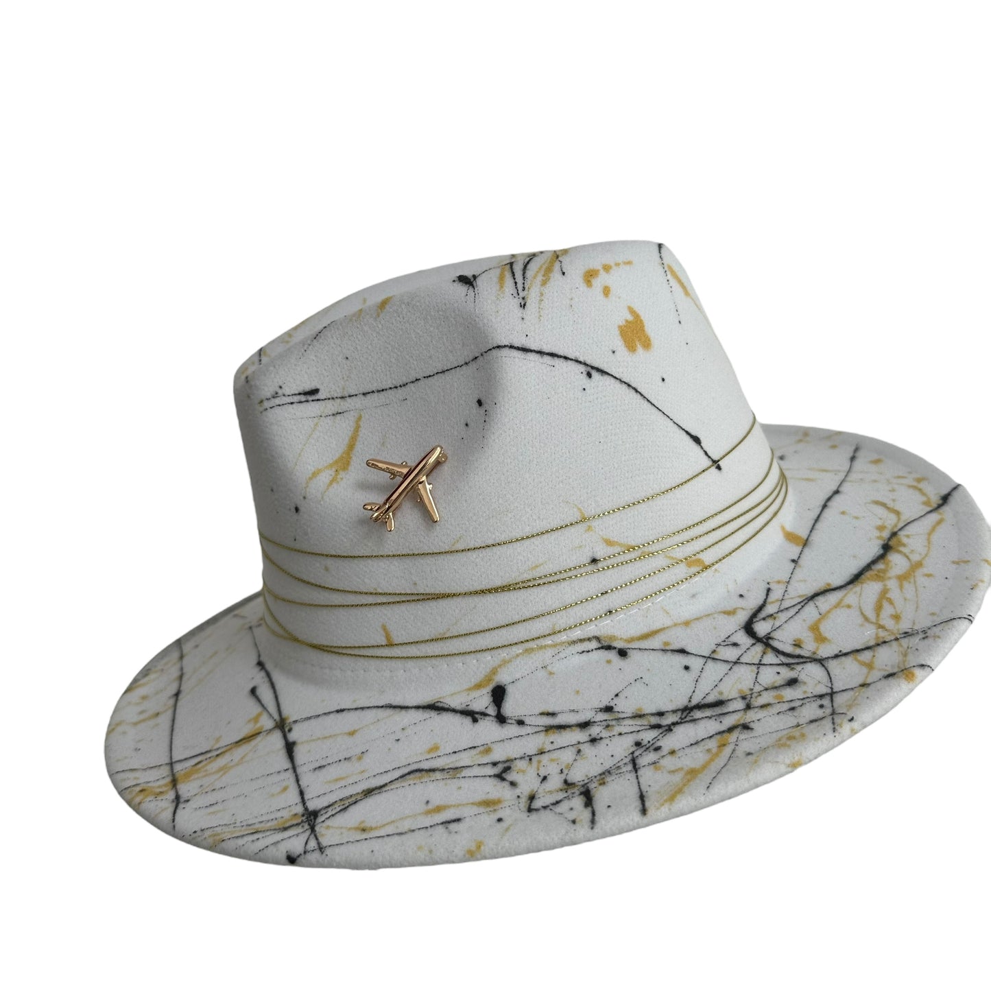 Palarie Fedora, alba, handmade, pictata manual, reglabila, Travel