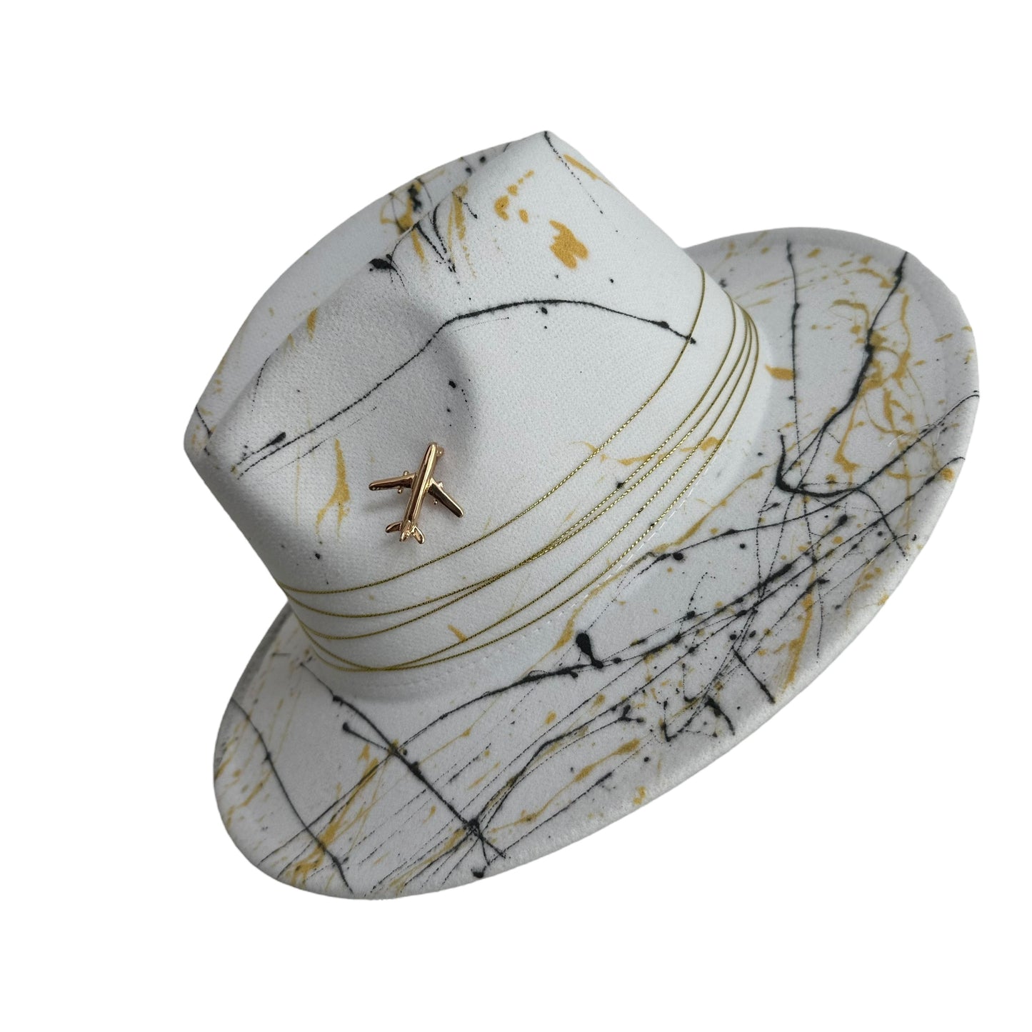 Palarie Fedora, alba, handmade, pictata manual, reglabila, Travel