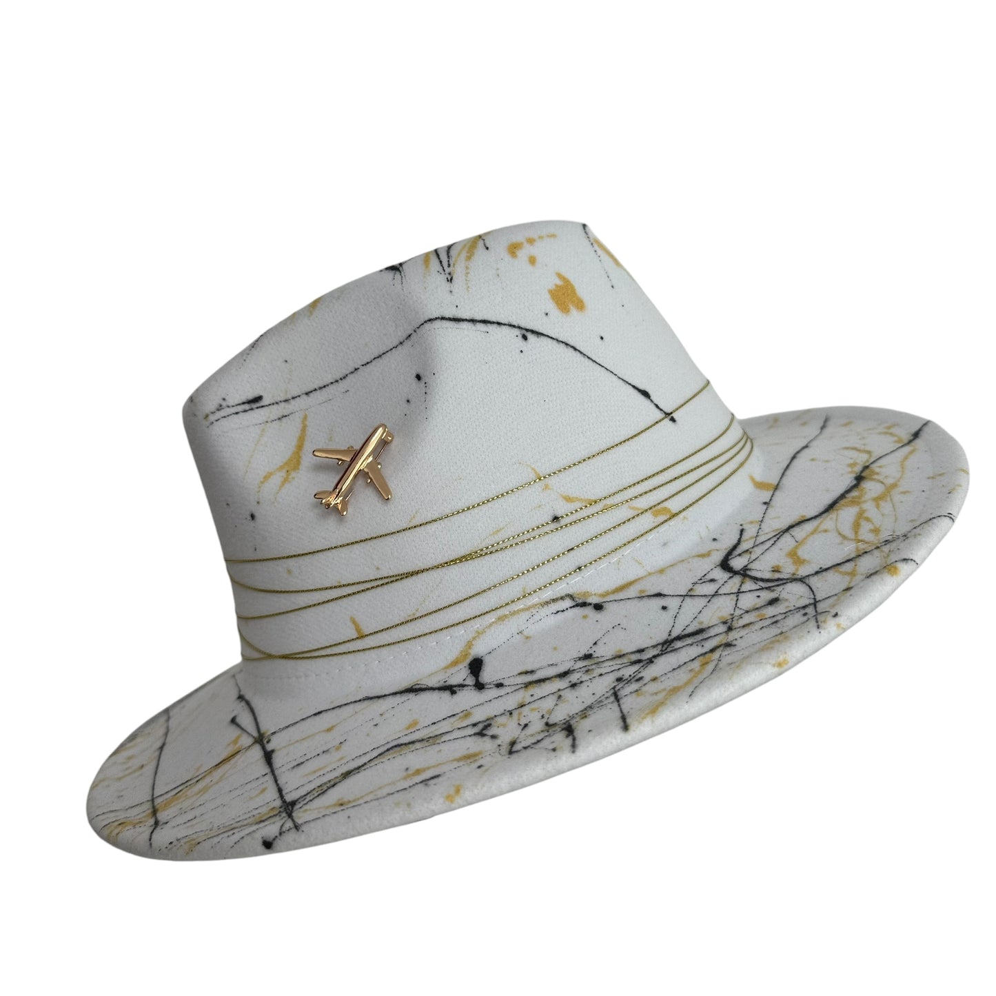 Palarie Fedora, alba, handmade, pictata manual, reglabila, Travel