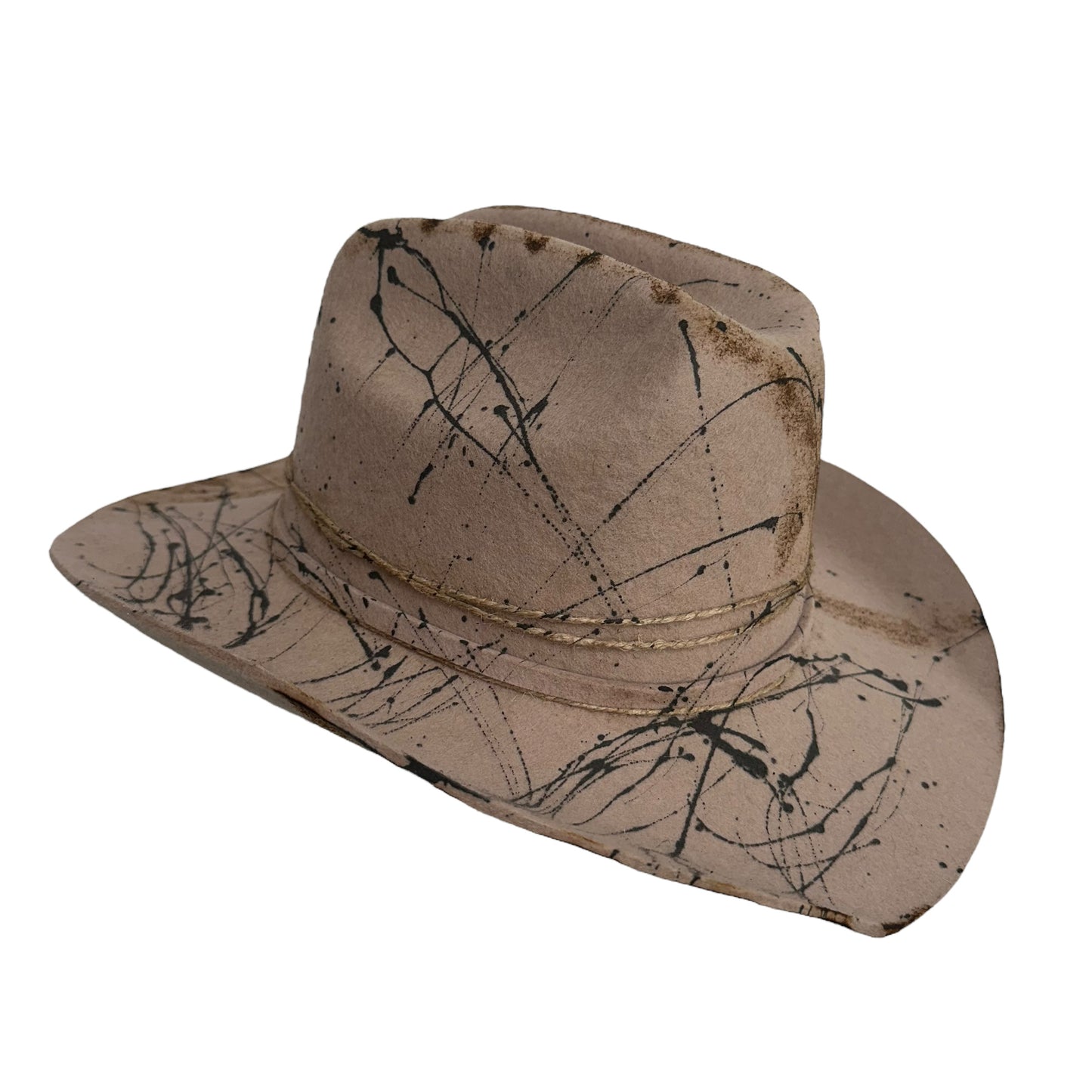 Palarie Fedora, bej, stil cowboy, handmade, pictata manual, reglabila, Sisko