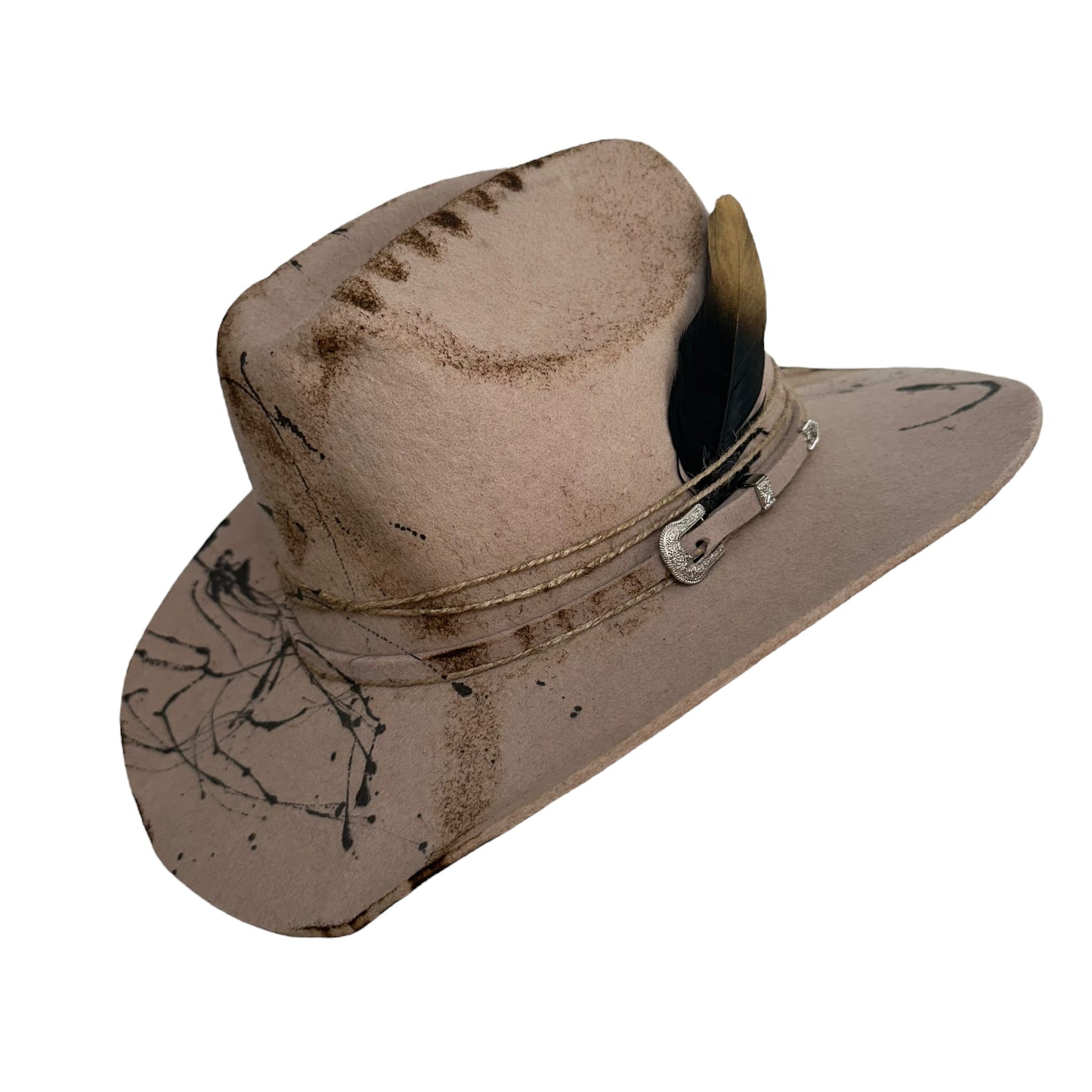 Palarie Fedora, bej, stil cowboy, handmade, pictata manual, reglabila, Sisko