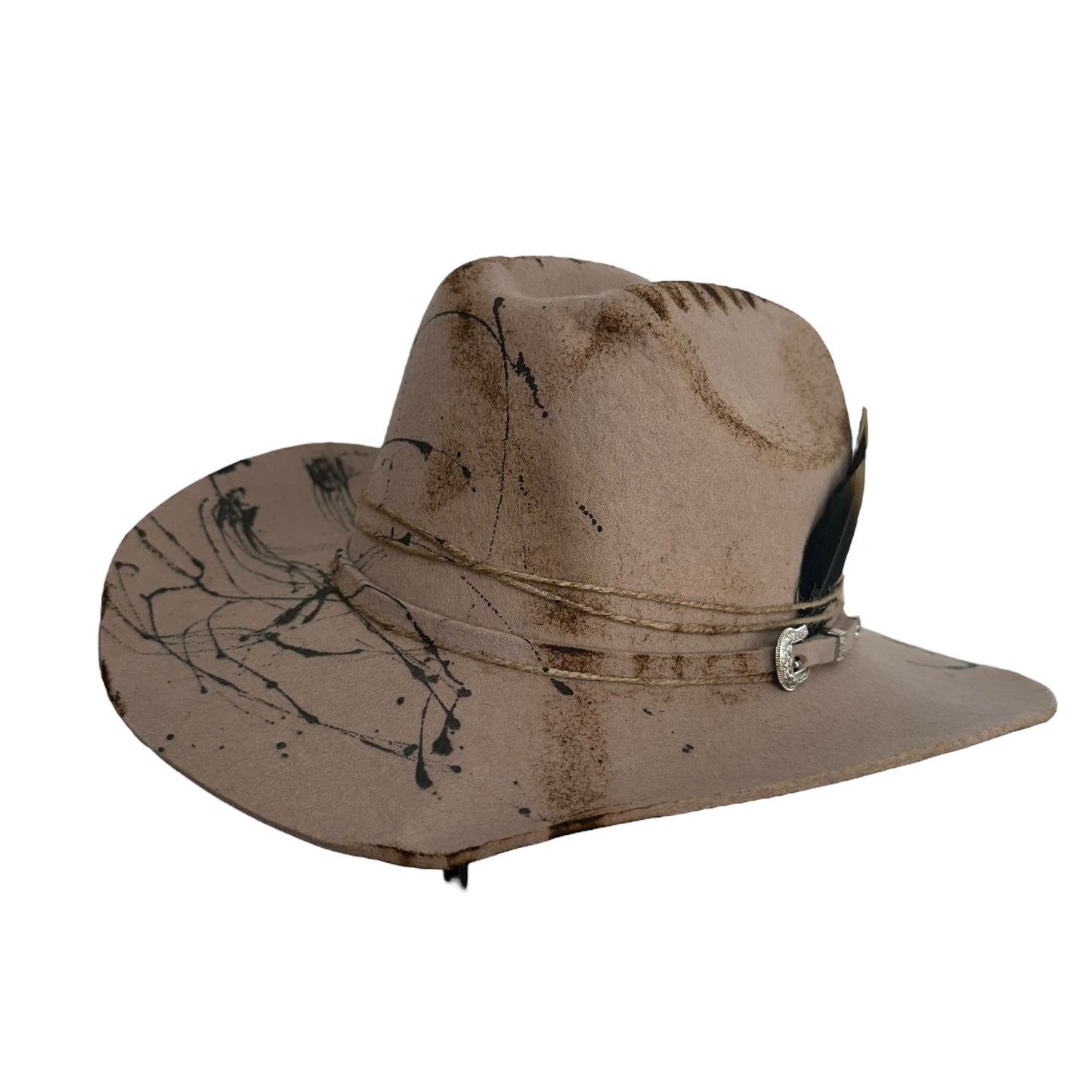 Palarie Fedora, bej, stil cowboy, handmade, pictata manual, reglabila, Sisko