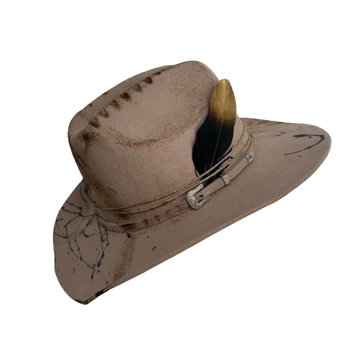 Palarie Fedora, bej, stil cowboy, handmade, pictata manual, reglabila, Sisko