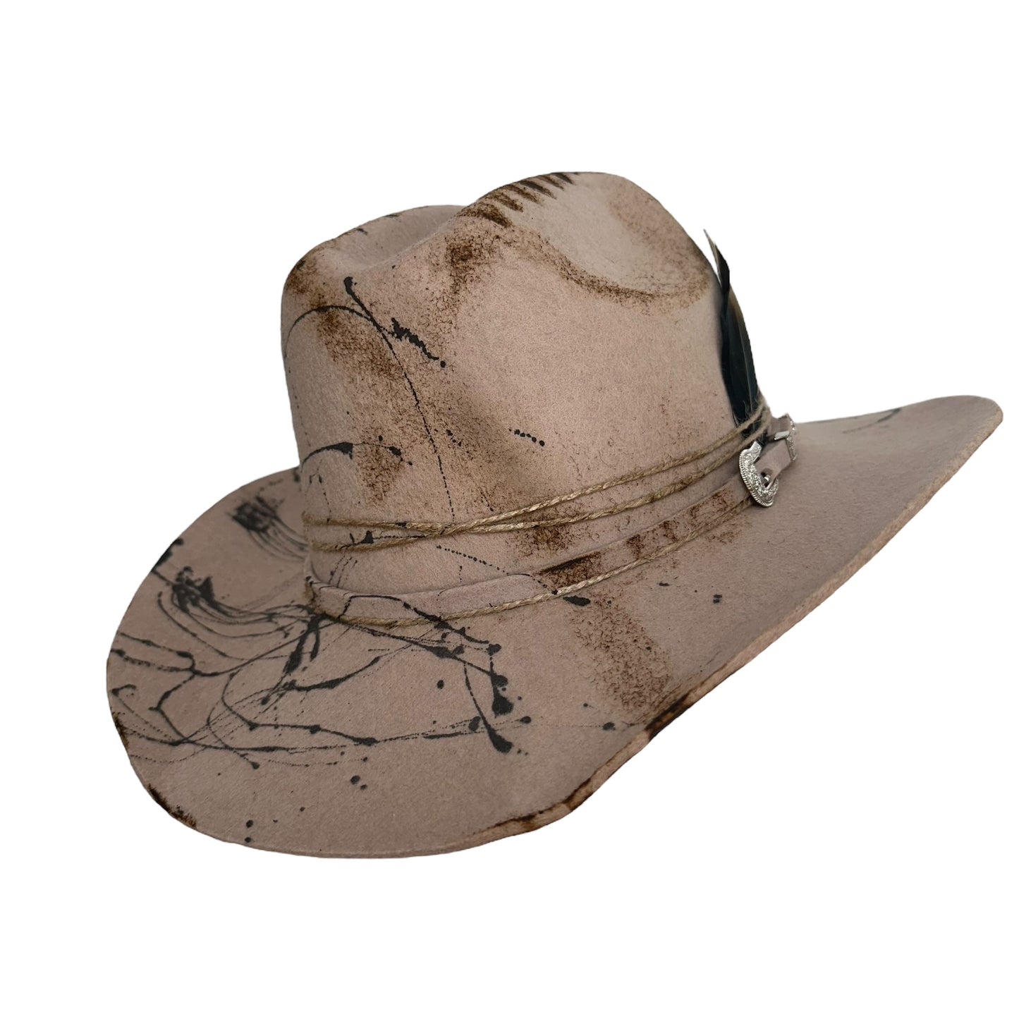 Palarie Fedora, bej, stil cowboy, handmade, pictata manual, reglabila, Sisko