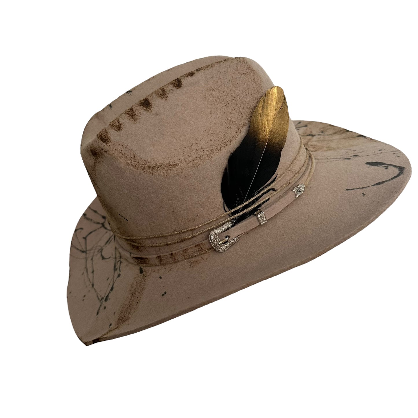 Palarie Fedora, bej, stil cowboy, handmade, pictata manual, reglabila, Sisko