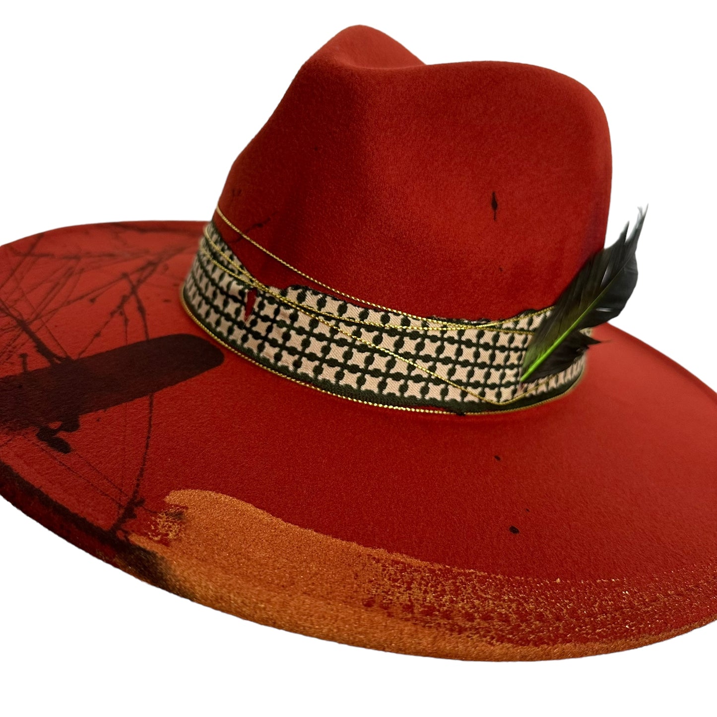 Шапка Fedora, тухла, широка периферия, ръчна изработка, ръчно рисувана, регулируема, Sinika