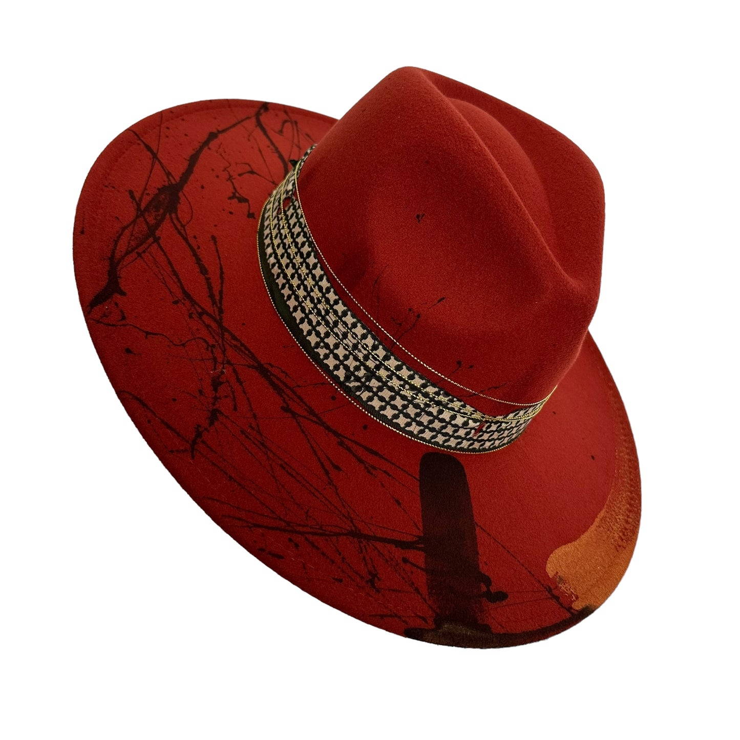 Шапка Fedora, тухла, широка периферия, ръчна изработка, ръчно рисувана, регулируема, Sinika