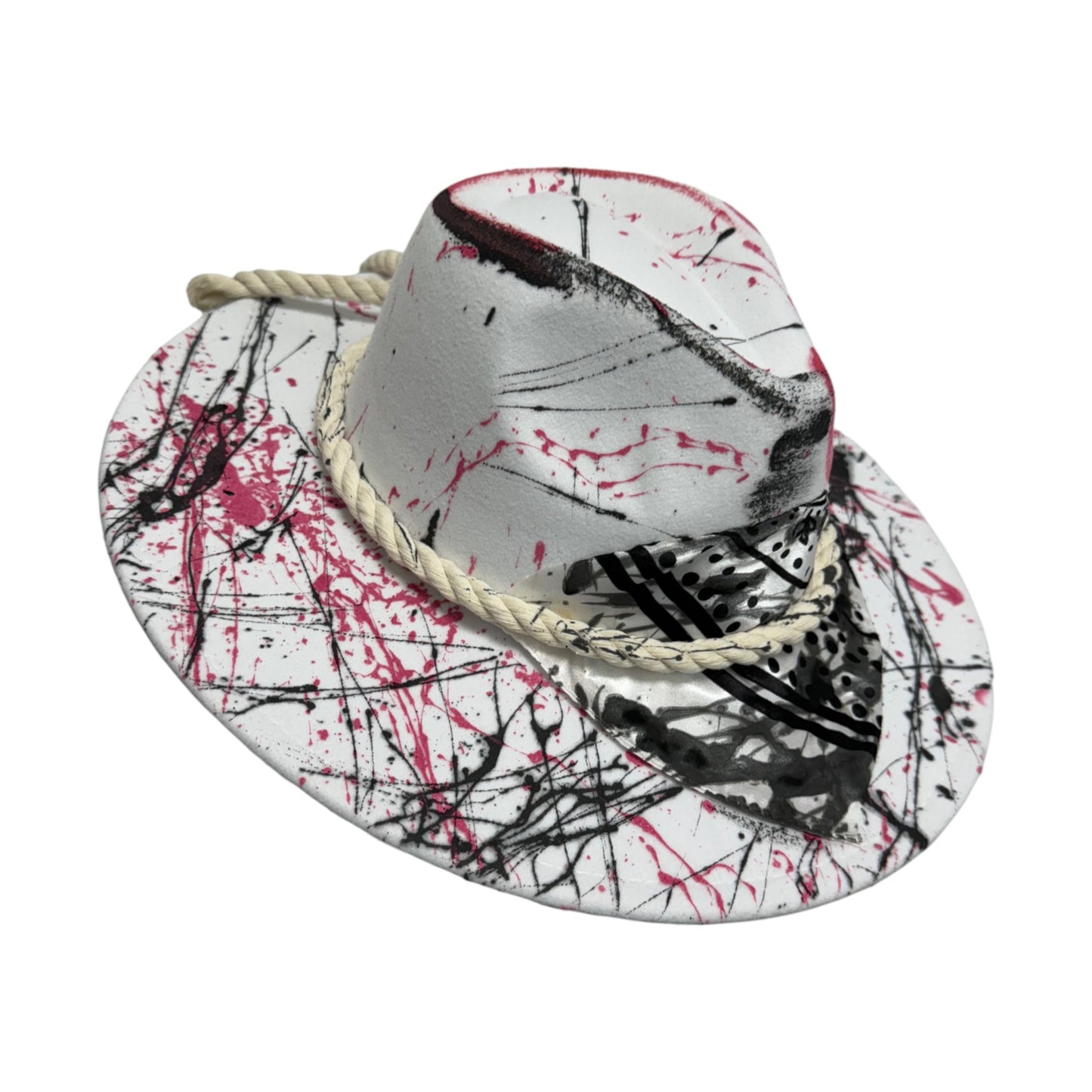 Palarie alba, cu bor lat, handmade, pictata si accesorizata manual, reglabila, Sydney