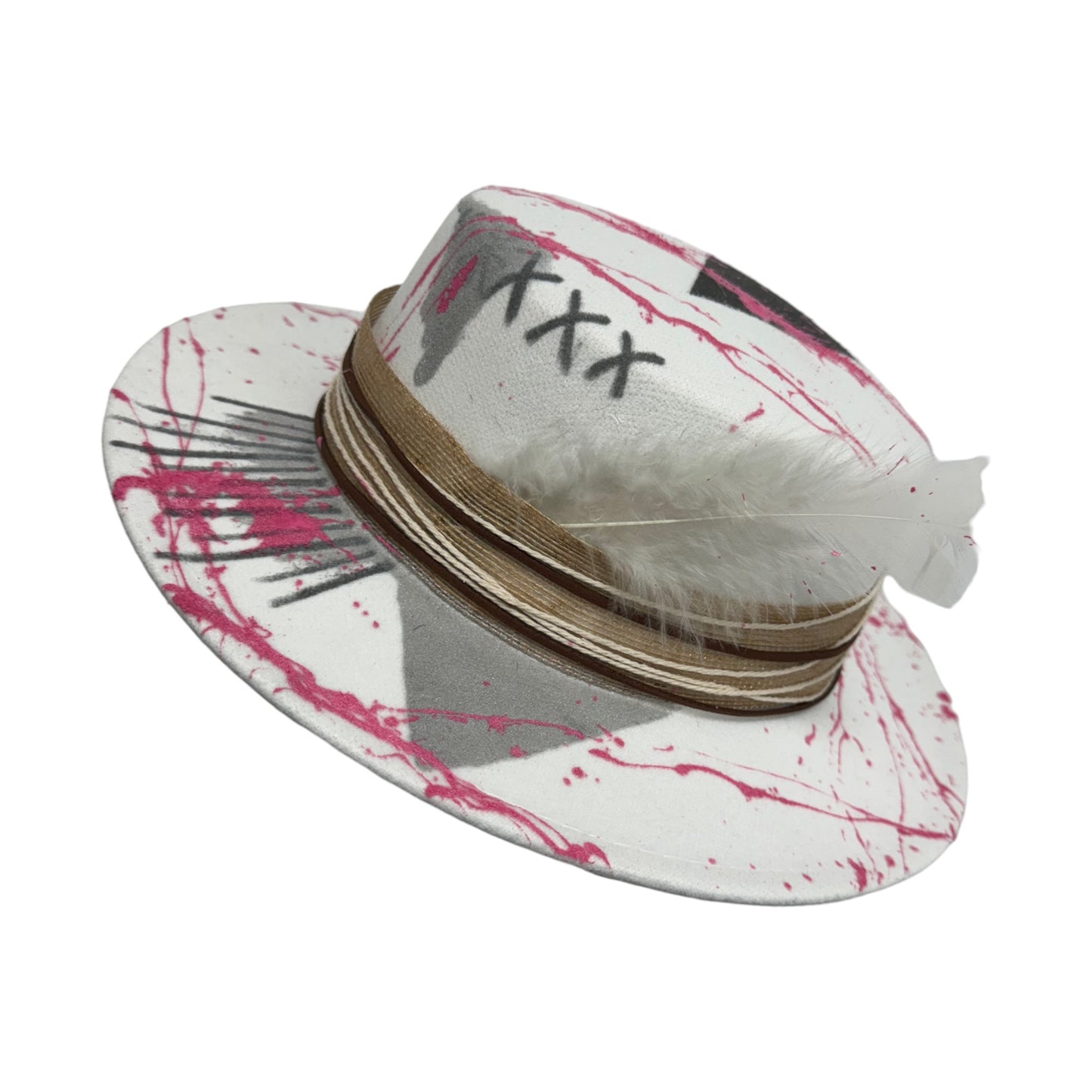Palarie alba, stil canotiera, handmade, pictata si accesorizata manual, reglabila, Tagea