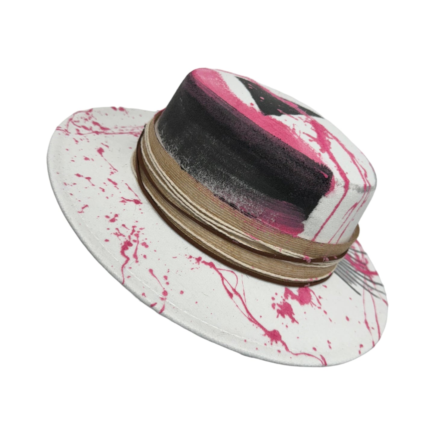 Palarie alba, stil canotiera, handmade, pictata si accesorizata manual, reglabila, Tagea