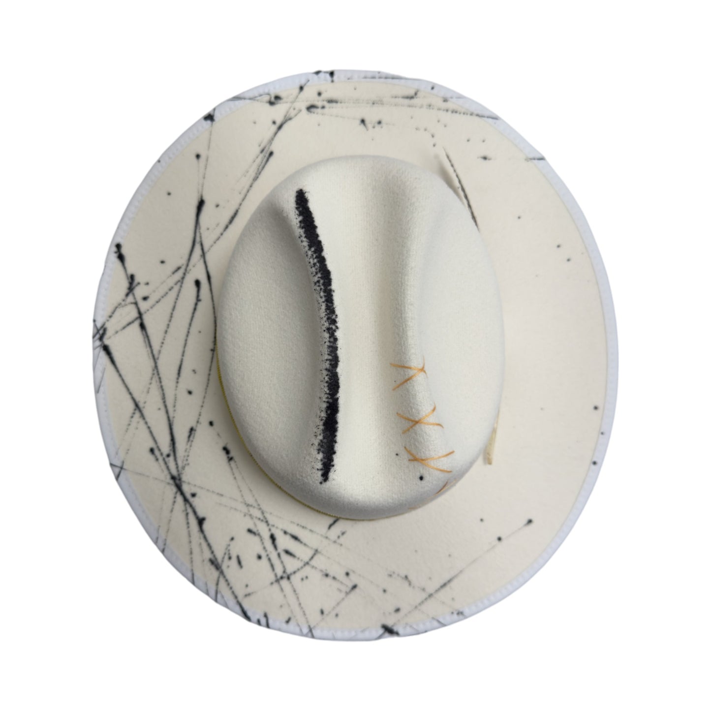 Palarie alb unt, cu bor lat, handmade, pictata si accesorizata manual, Simplicity