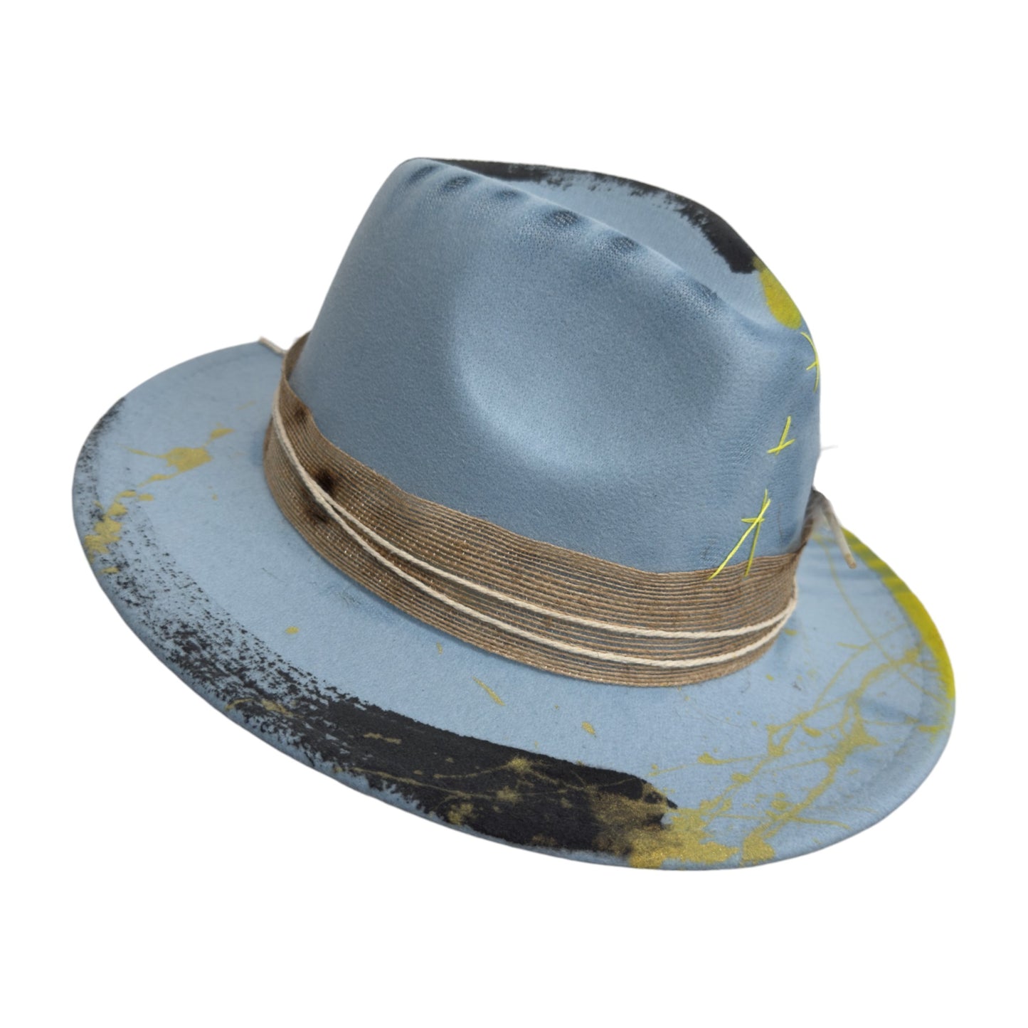 Palarie bleu, handmade, pictata si accesorizata manual, Into the Blue