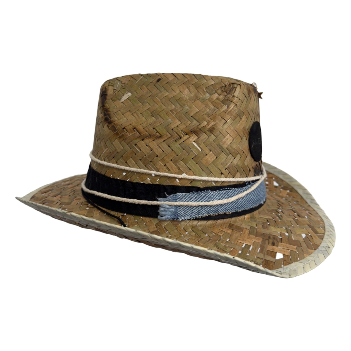 Palarie maro, stil cowboy, de paie, handmade, accesorizata manual, Mykonos