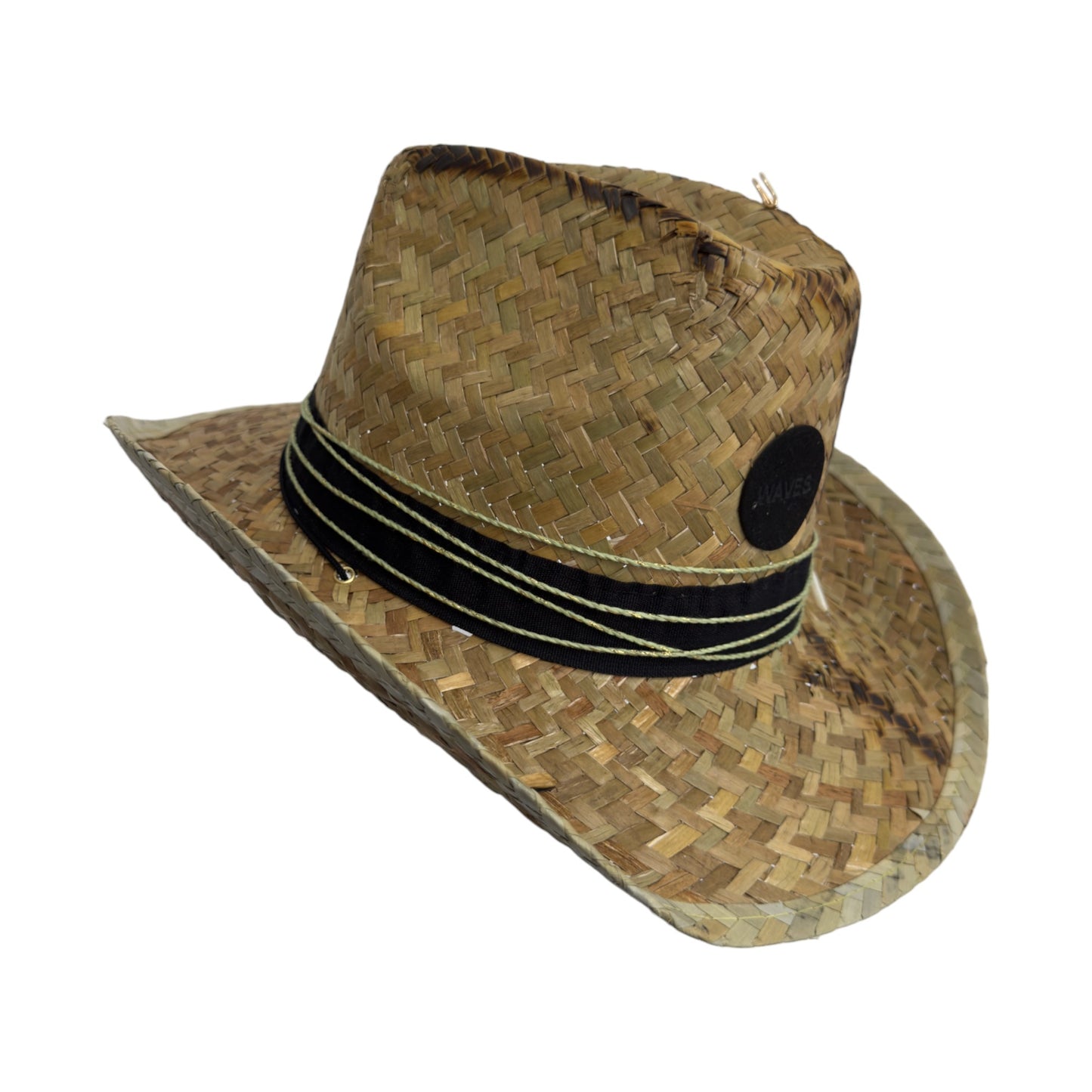 Palarie maro, stil cowboy, de paie, handmade, accesorizata manual, Waves