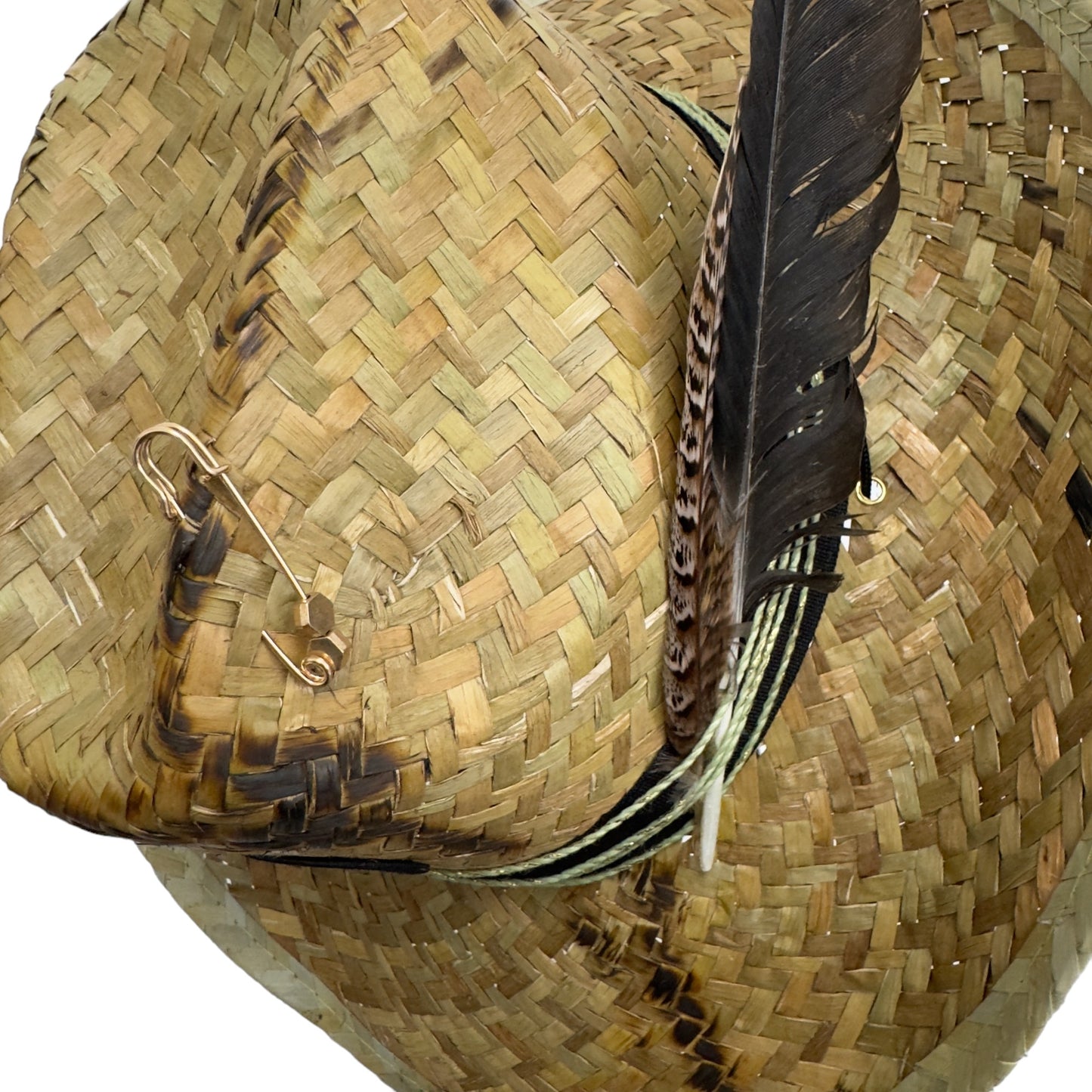 Palarie maro, stil cowboy, de paie, handmade, accesorizata manual, Waves