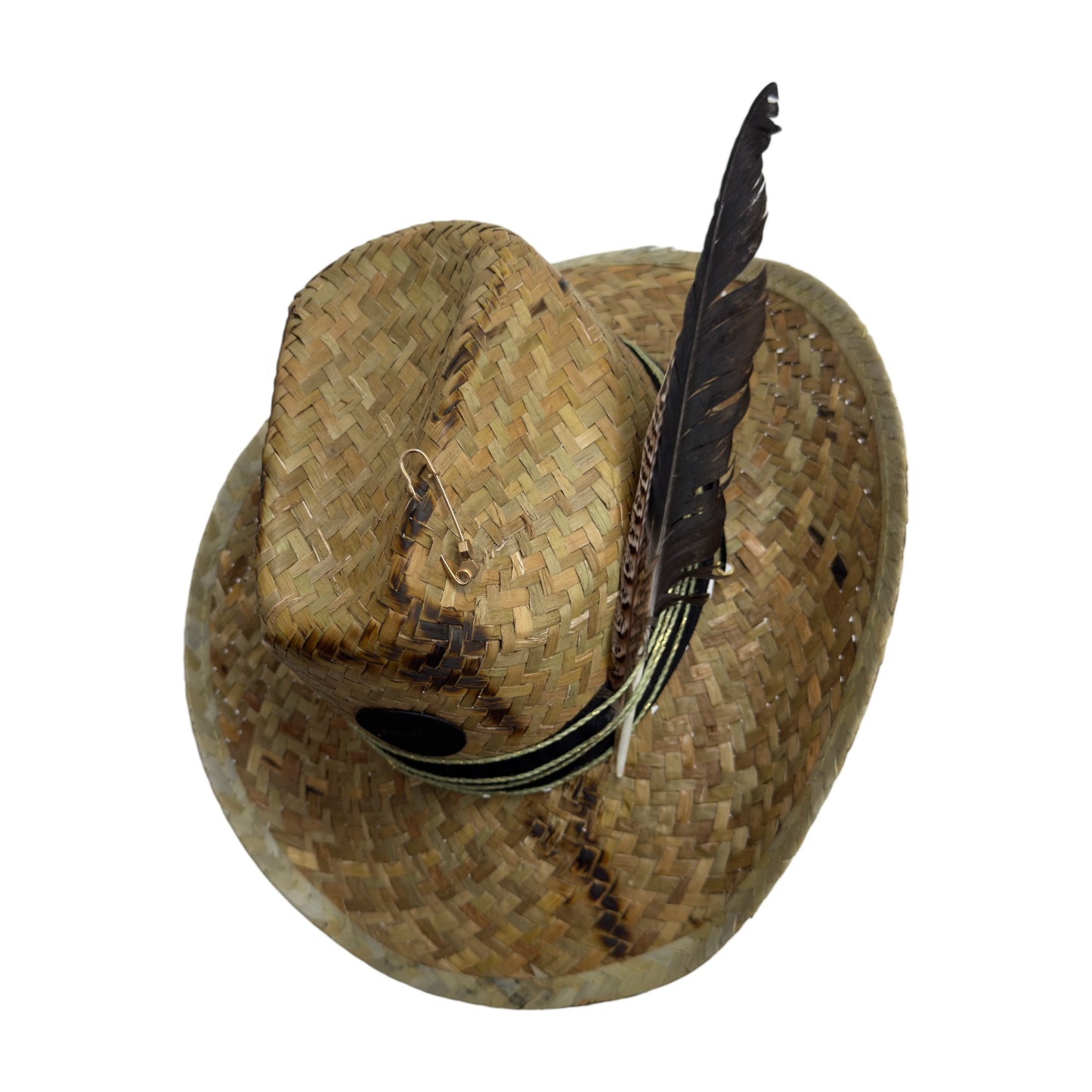 Palarie maro, stil cowboy, de paie, handmade, accesorizata manual, Waves