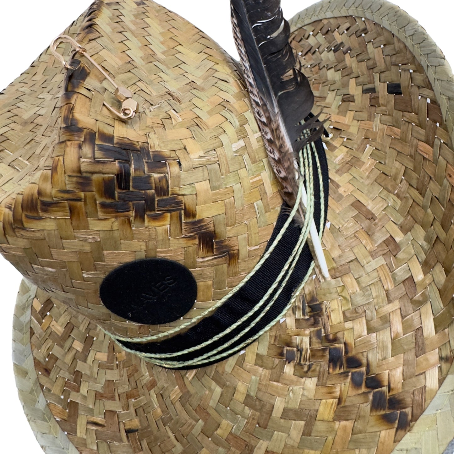 Palarie maro, stil cowboy, de paie, handmade, accesorizata manual, Waves