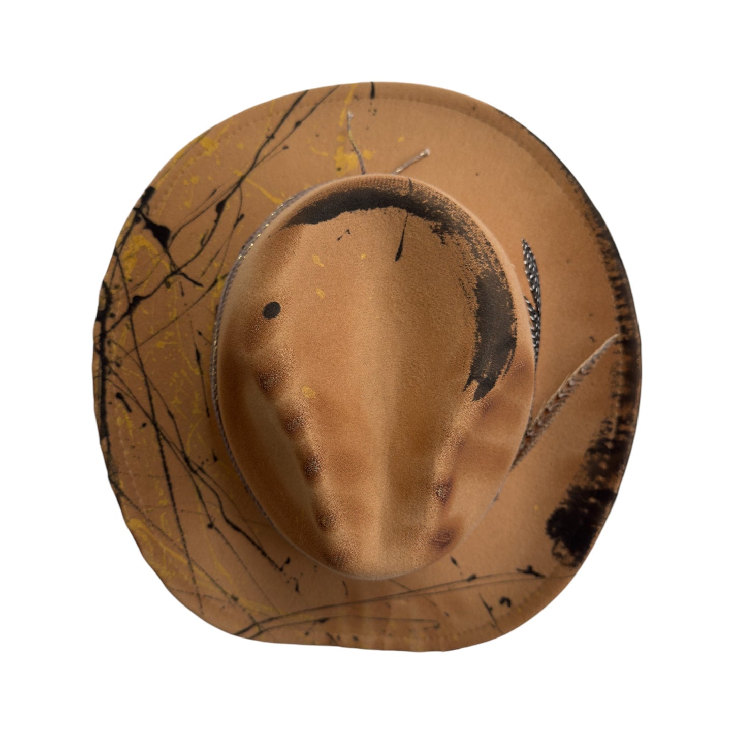 Palarie maro, stil cowboy, handmade, pictata si accesorizata manual, Burned Gold