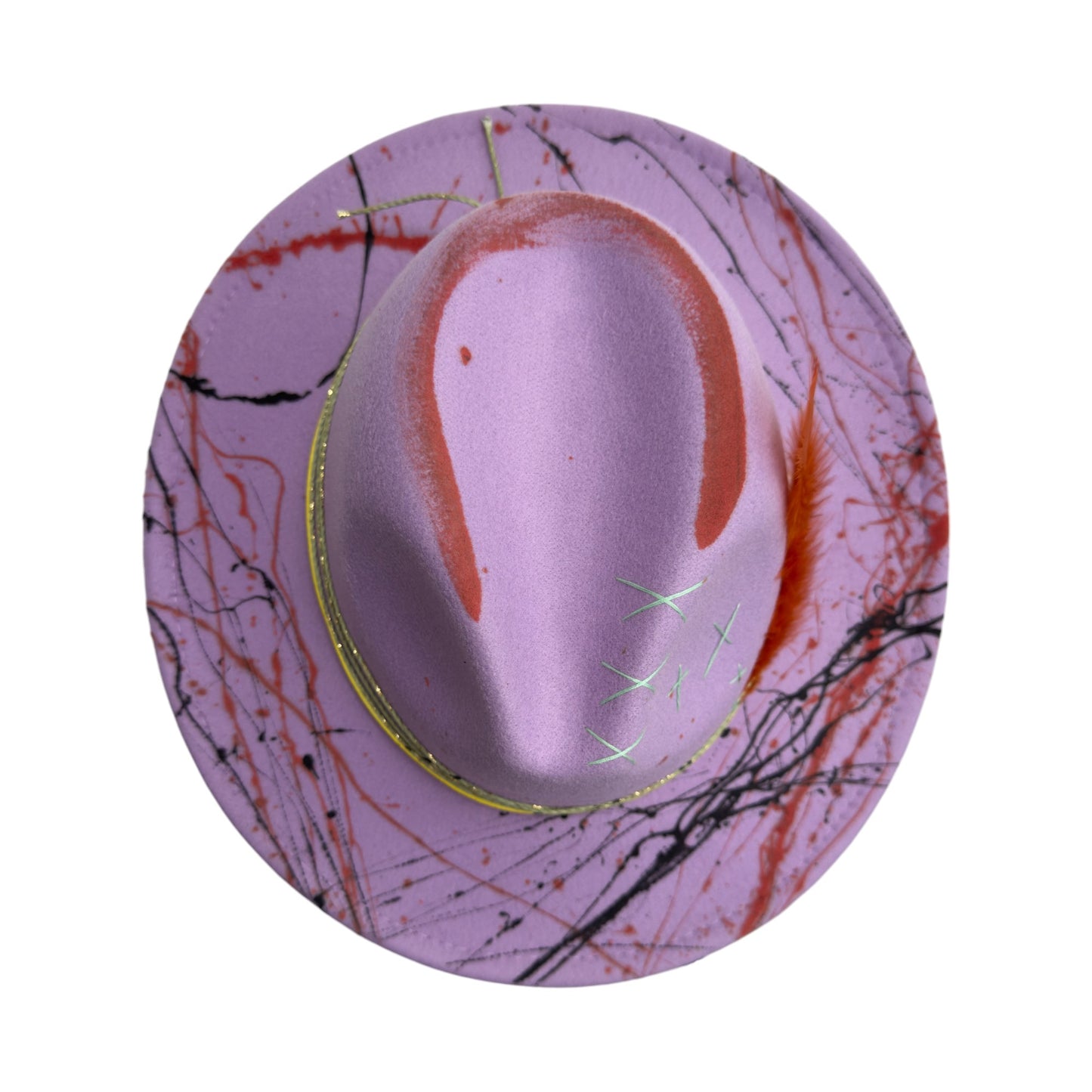 Palarie mov, handmade, pictata si accesorizata manual, Purple Heart