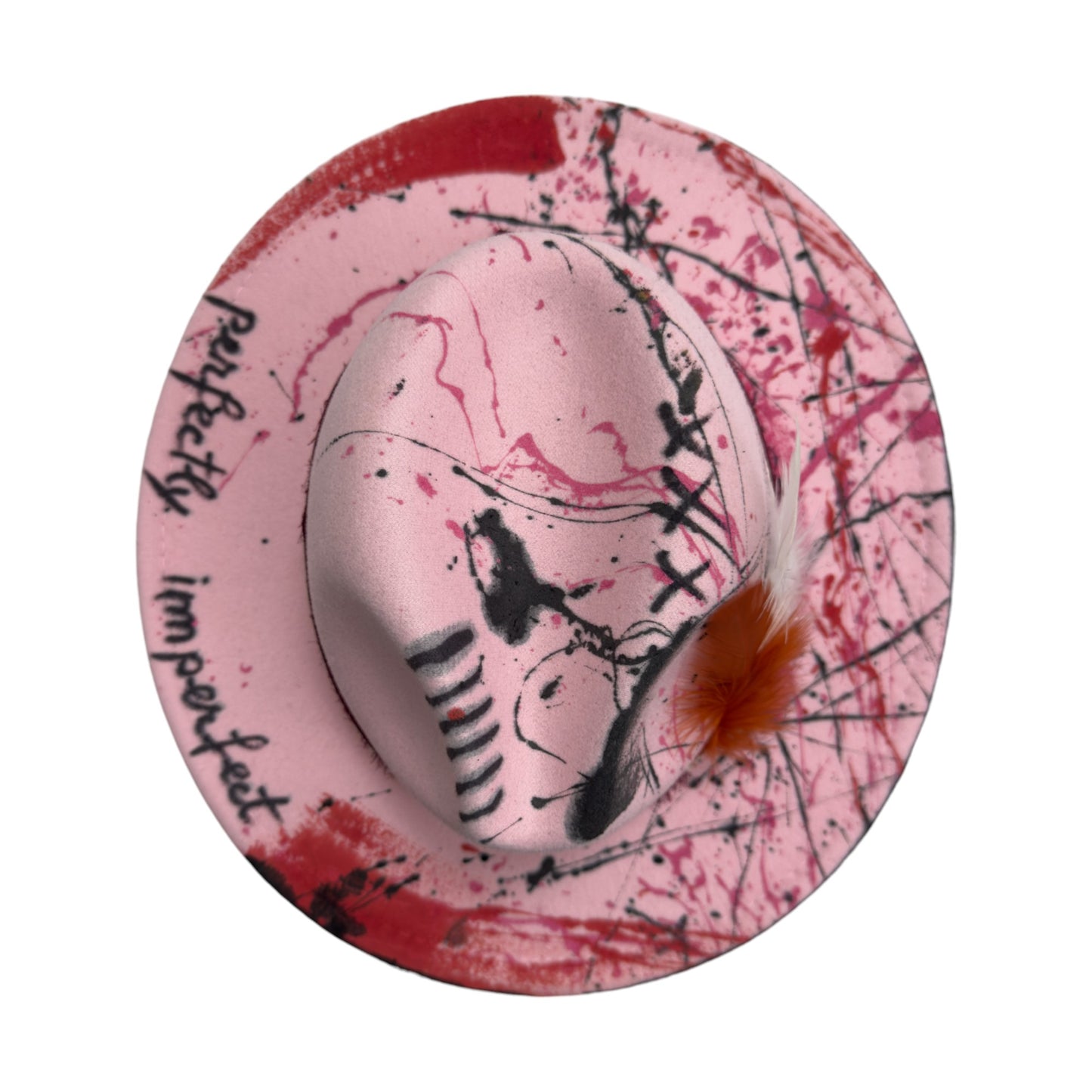 Palarie roz, handmade, pictata si accesorizata manual, Perfectly Imperfect