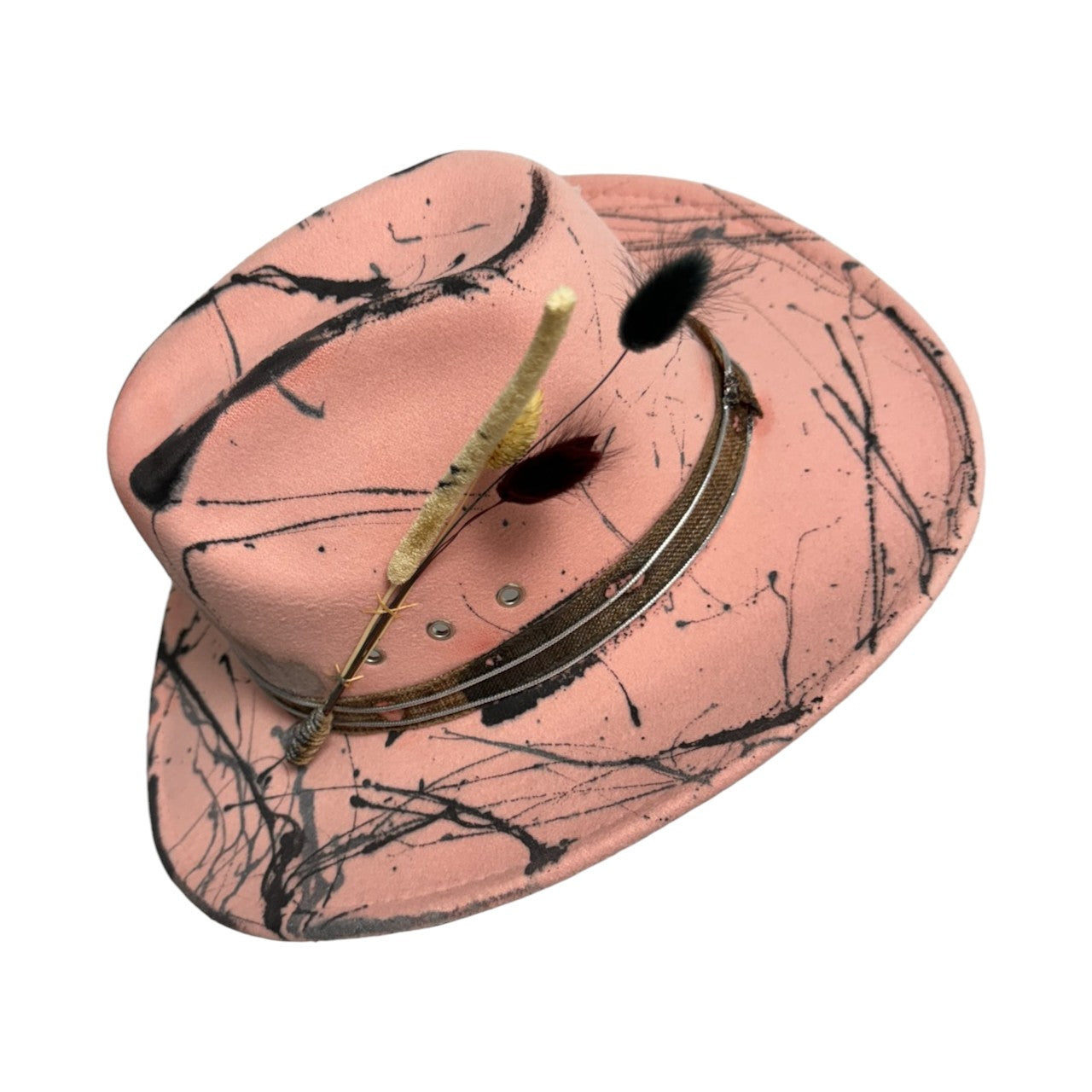 Palarie roz, stil cowboy, handmade, pictata si accesorizata manual, reglabila, Sunny