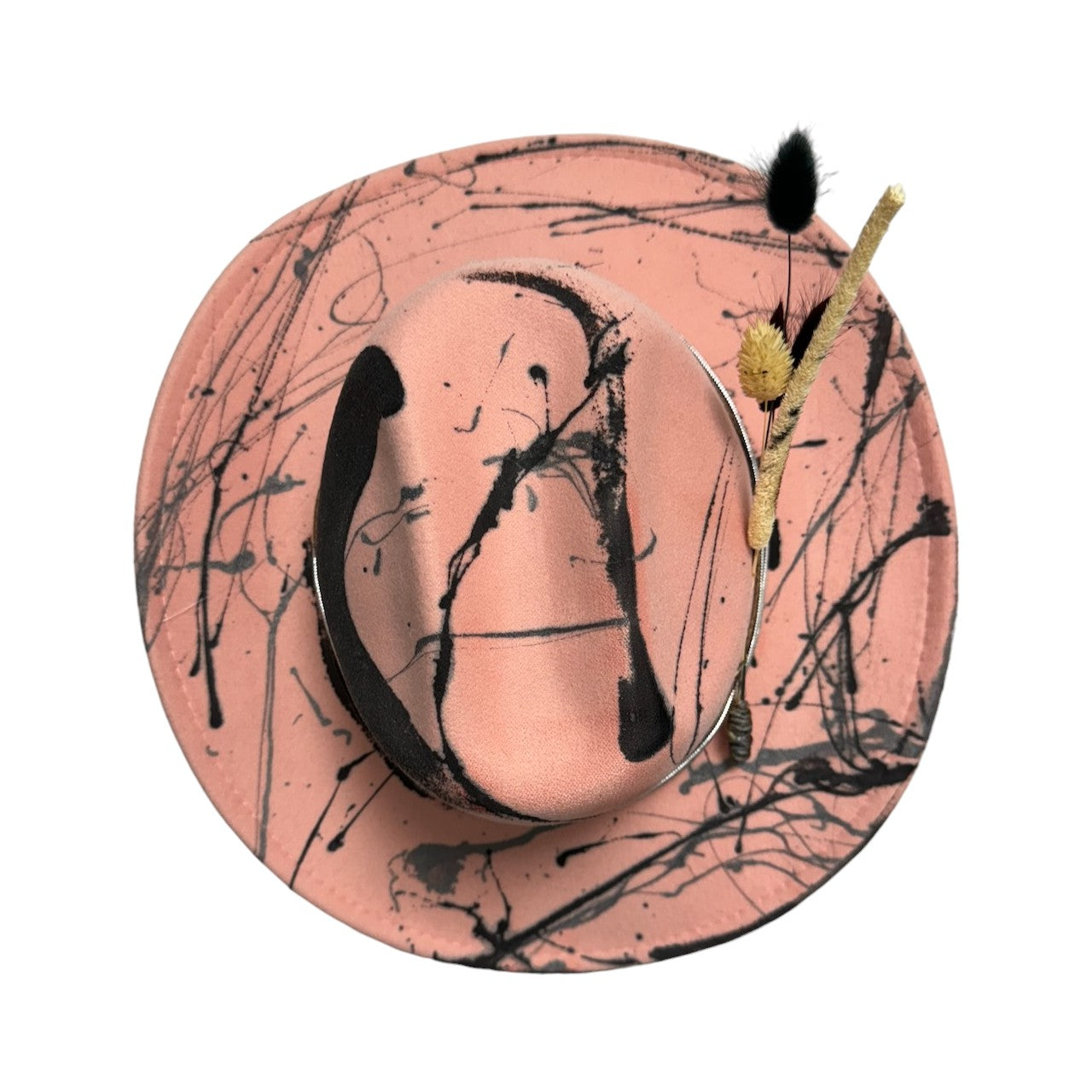 Palarie roz, stil cowboy, handmade, pictata si accesorizata manual, reglabila, Sunny