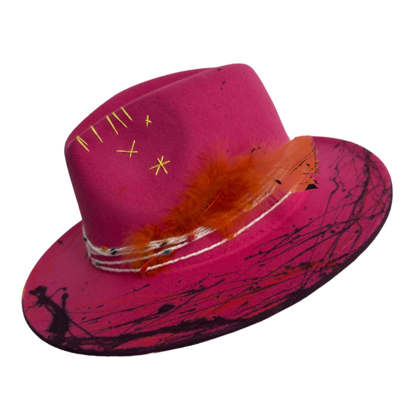 Palarie roz fuchsia, handmade, pictata si accesorizata manual, Mixed Together