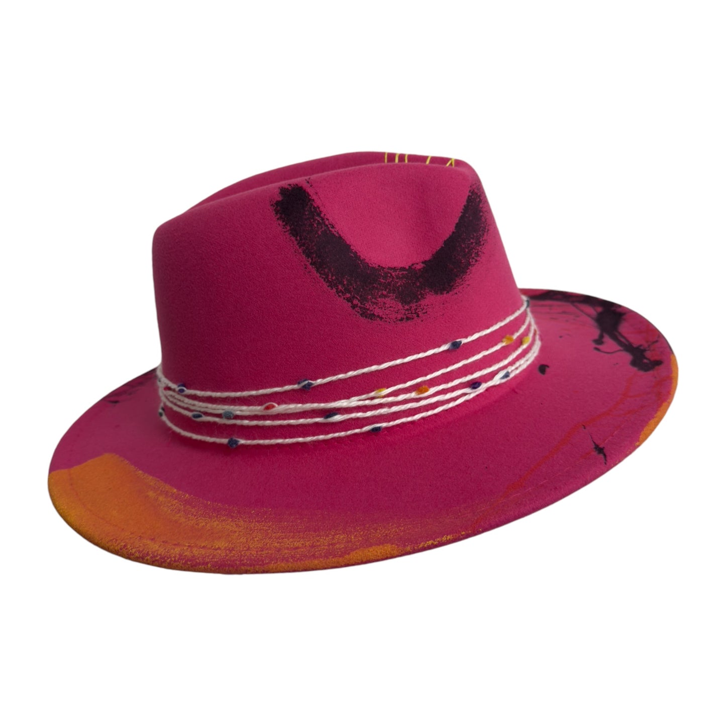 Palarie roz fuchsia, handmade, pictata si accesorizata manual, Mixed Together