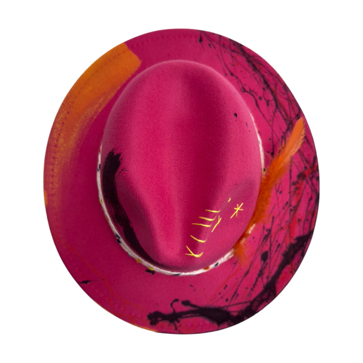 Palarie roz fuchsia, handmade, pictata si accesorizata manual, Mixed Together
