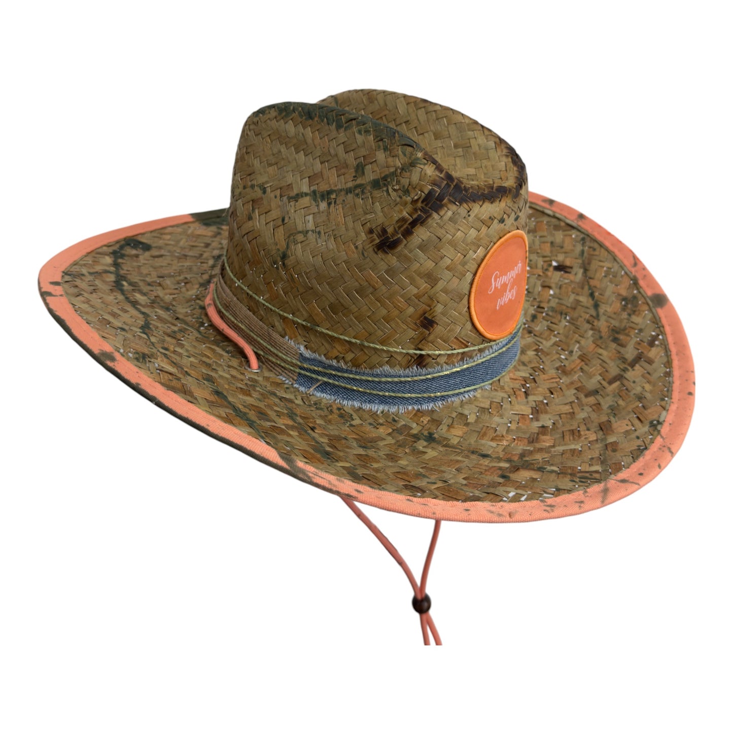 Palarie maro, stil cowboy, de paie, handmade, pictata si accesorizata manual, Mallorca