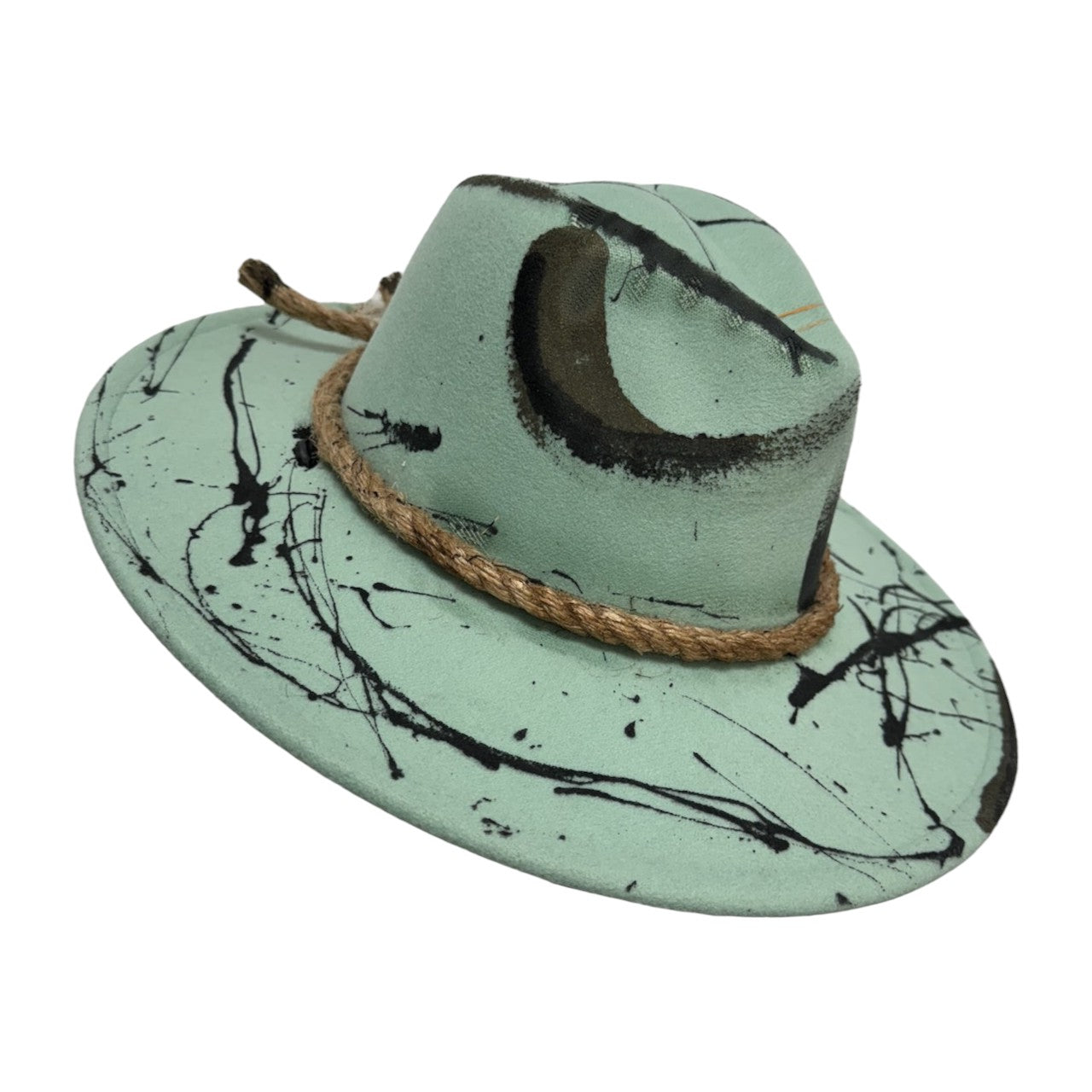 Palarie verde, cu bor lat, handmade, pictata si accesorizata manual, reglabila, Sonnia